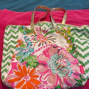 Lilly Pulitzer Pink and Gold Tropical Tote